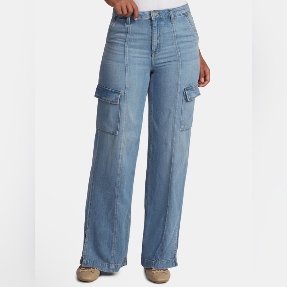 Time and Tru Women's Wide Leg Cargo Jeans, 31" Inseam, Size 12